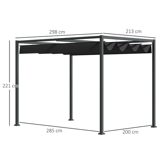 Pavillon, Pergola metall, Pergola Freistehend, Pergola Terrasse, Terrassenüberdachung mit Schiebedach, Schwarz+Grau, Outsunny, 1
