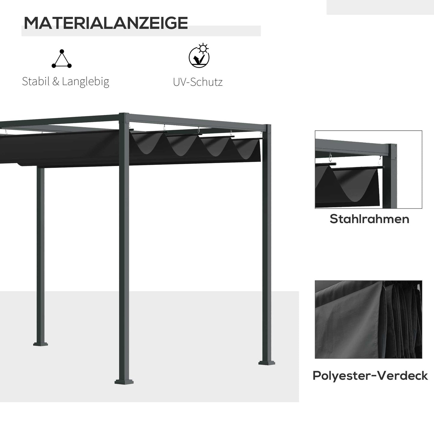 Pavillon, Pergola metall, Pergola Freistehend, Pergola Terrasse, Terrassenüberdachung mit Schiebedach, Schwarz+Grau, Outsunny, 2