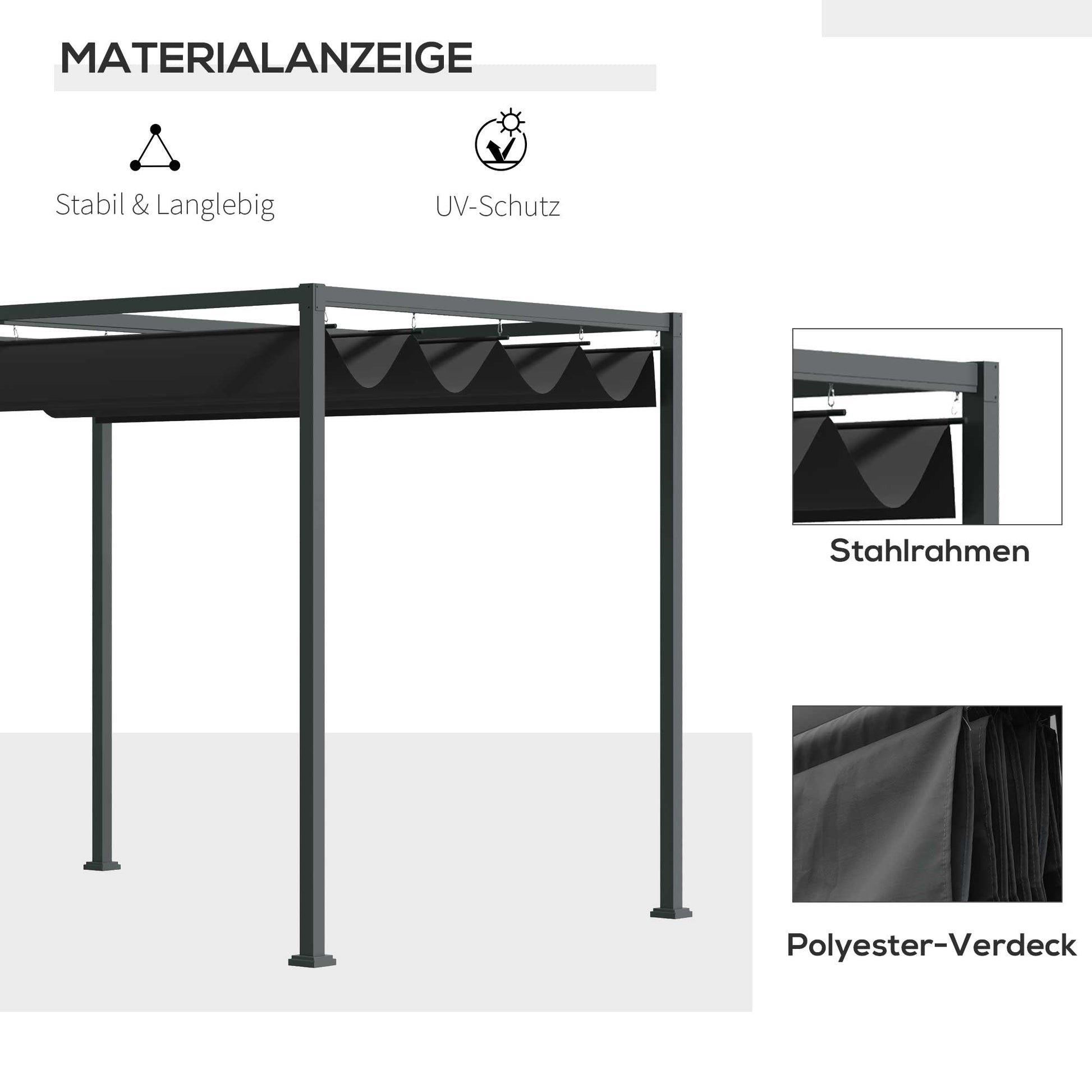 Pavillon, Pergola metall, Pergola Freistehend, Pergola Terrasse, Terrassenüberdachung mit Schiebedach, Schwarz+Grau, Outsunny, 2