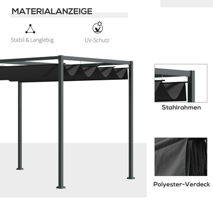 Pavillon, Pergola metall, Pergola Freistehend, Pergola Terrasse, Terrassenüberdachung mit Schiebedach, Schwarz+Grau, Outsunny, 2