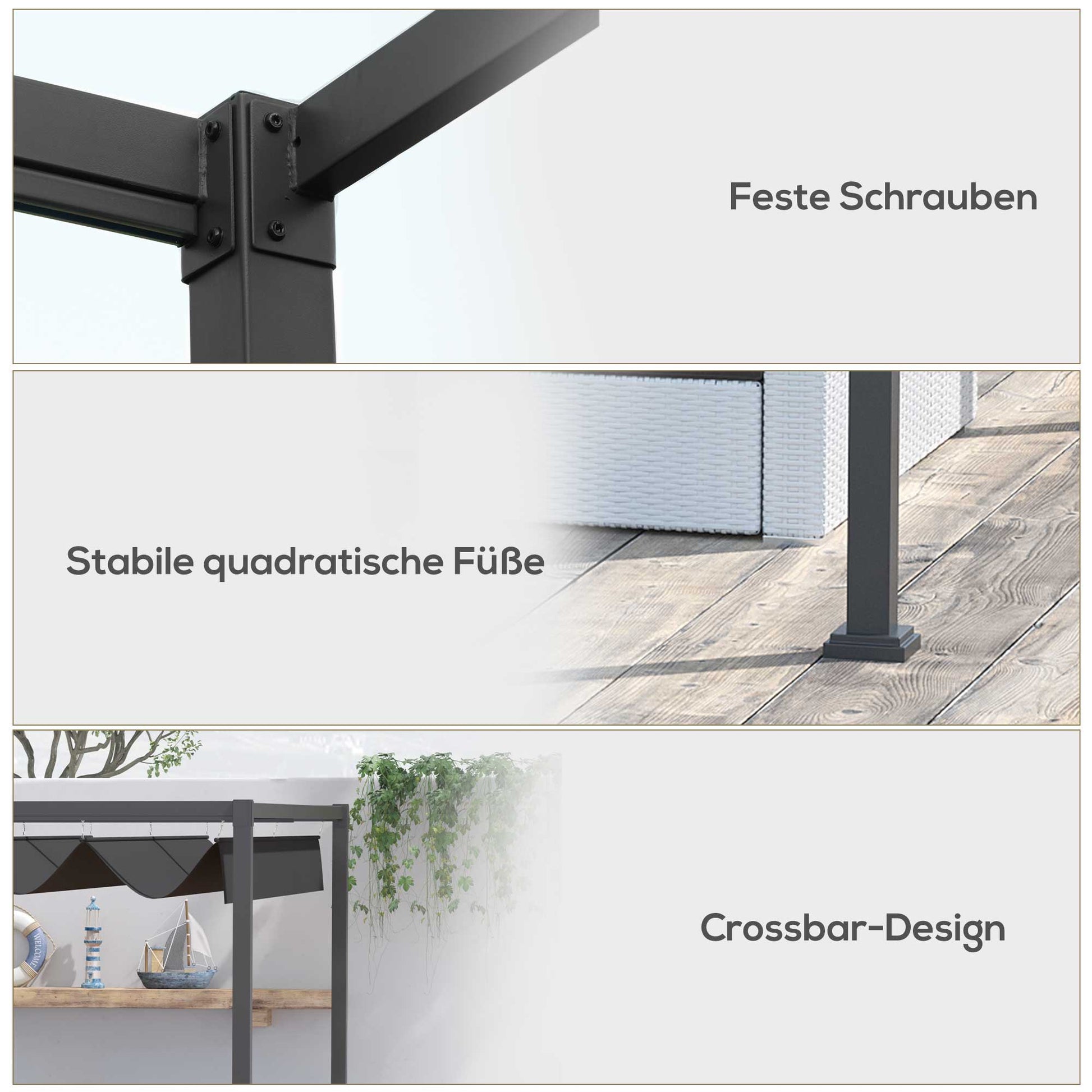 Pavillon, Pergola metall, Pergola Freistehend, Pergola Terrasse, Terrassenüberdachung mit Schiebedach, Schwarz+Grau, Outsunny, 4