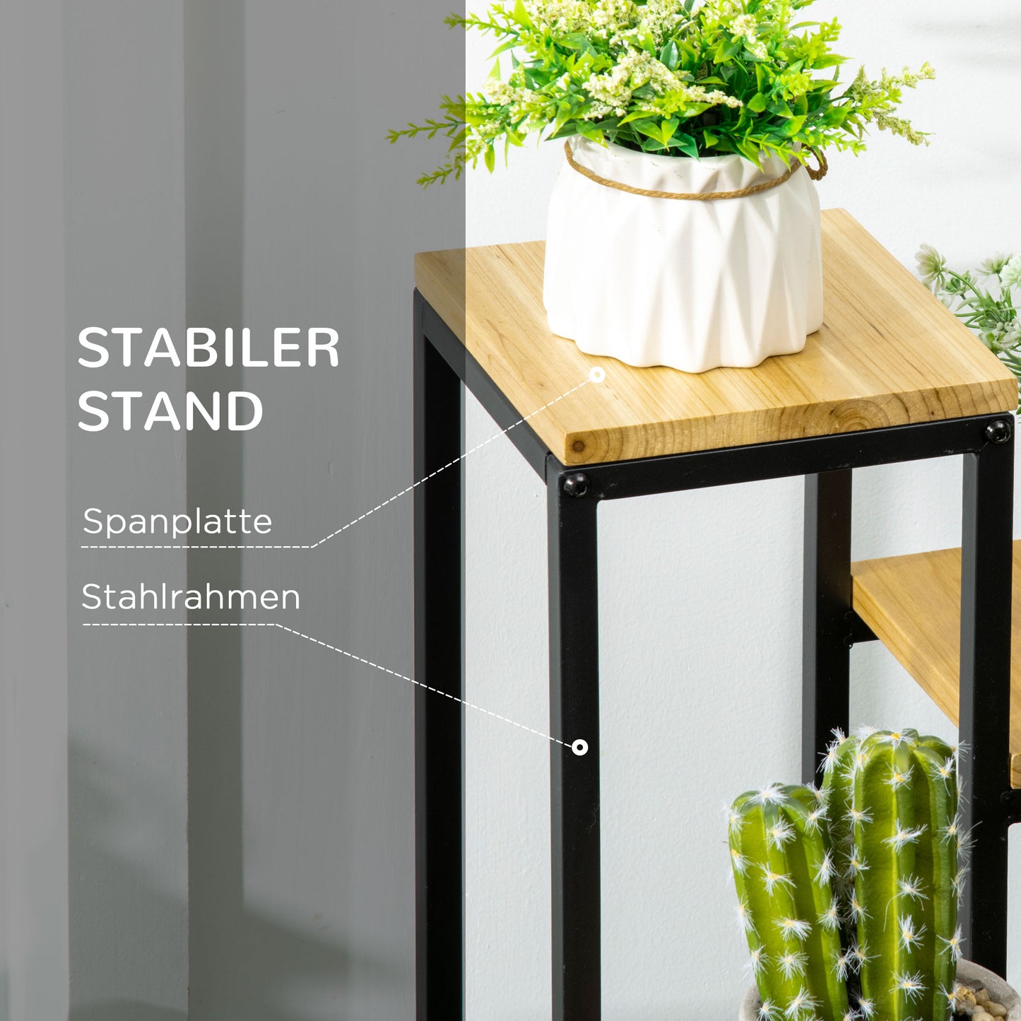 Pflanzenregal, Blumenregal balkon, Blumentreppe mit 4 Ebenen, mehrstöckiger Pflanzenständer, Holz, Natur, Outsunny, 3