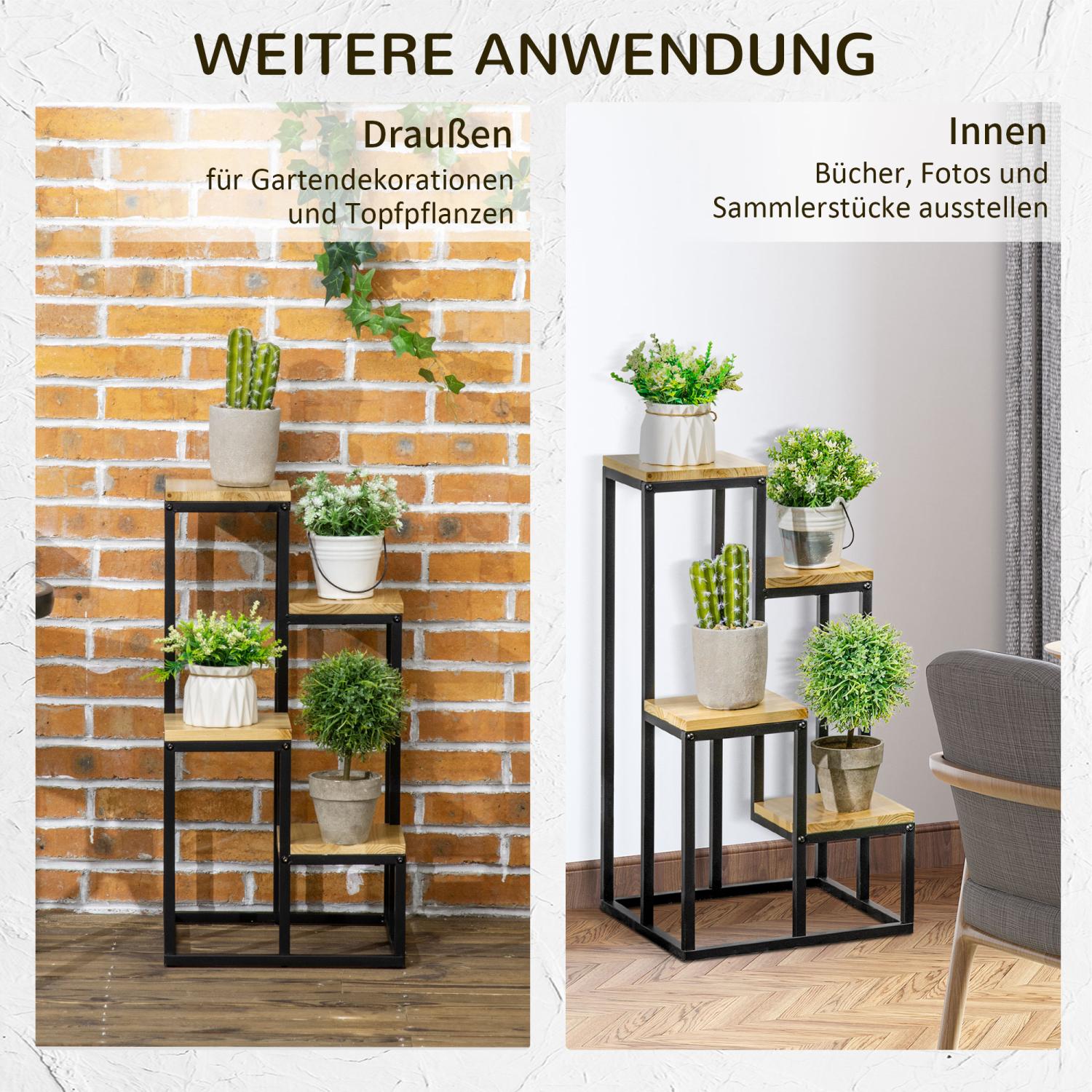 Pflanzenregal, Blumenständer, Blumenregal balkon, Blumentreppe mit 4 Ebenen, mehrstöckiger Pflanzenständer,  Outsunny, 2