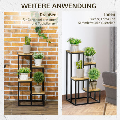 Pflanzenregal, Blumenständer, Blumenregal balkon, Blumentreppe mit 4 Ebenen, mehrstöckiger Pflanzenständer,  Outsunny, 2