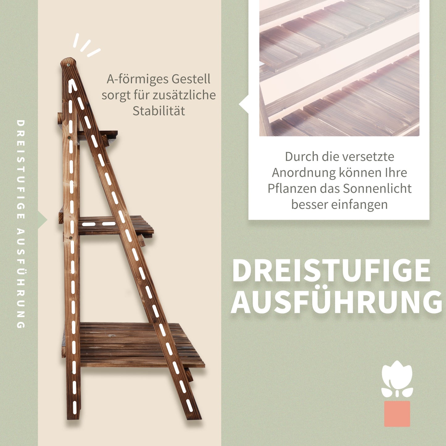 Pflanzenregal, Blumentreppe, Pflanzentreppe, Blumenregal balkon, Blumenbank aus Tannenholz, 3 Stufen, Outsunny, 3