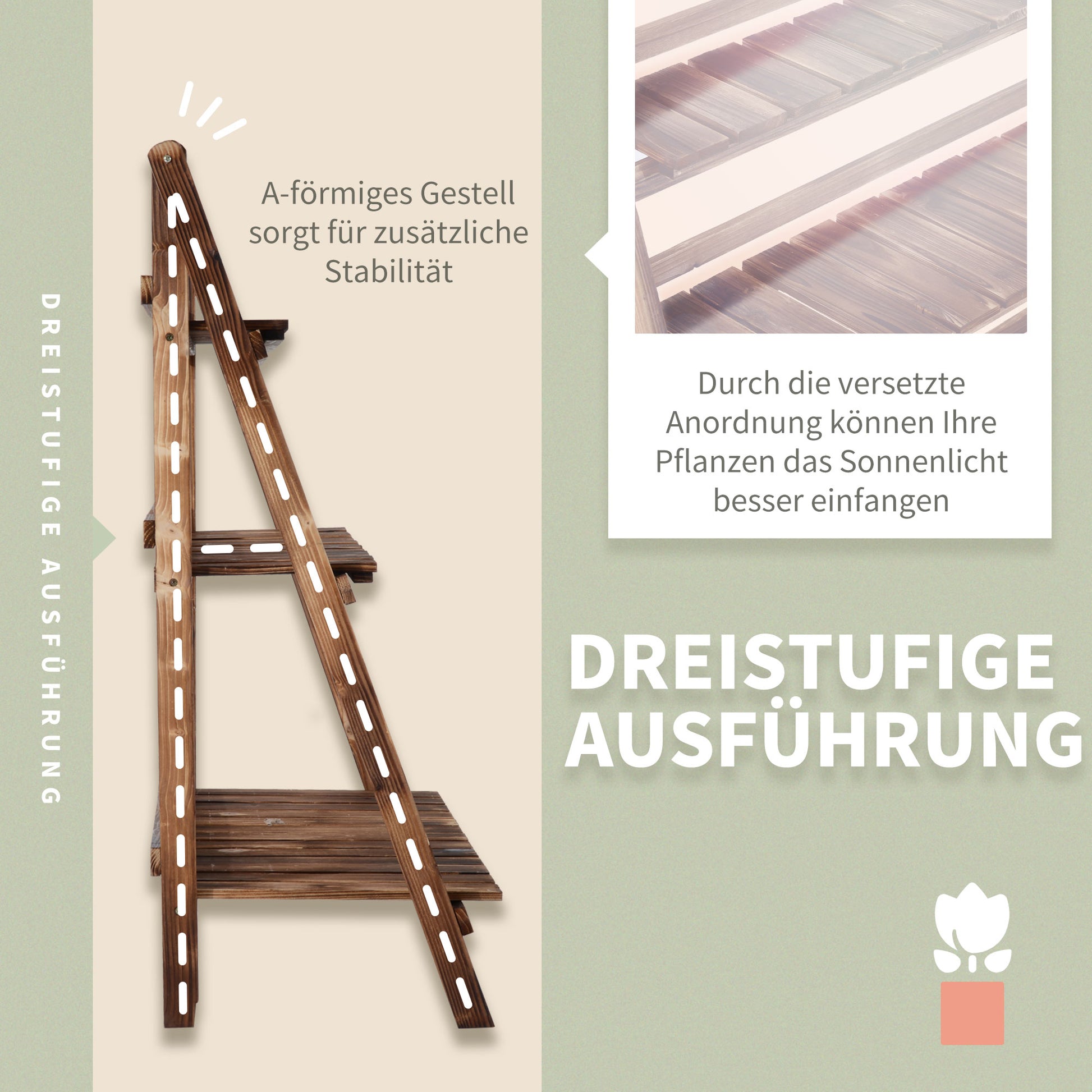 Pflanzenregal, Blumentreppe, Pflanzentreppe, Blumenregal balkon, Blumenbank aus Tannenholz, 3 Stufen, Outsunny, 3