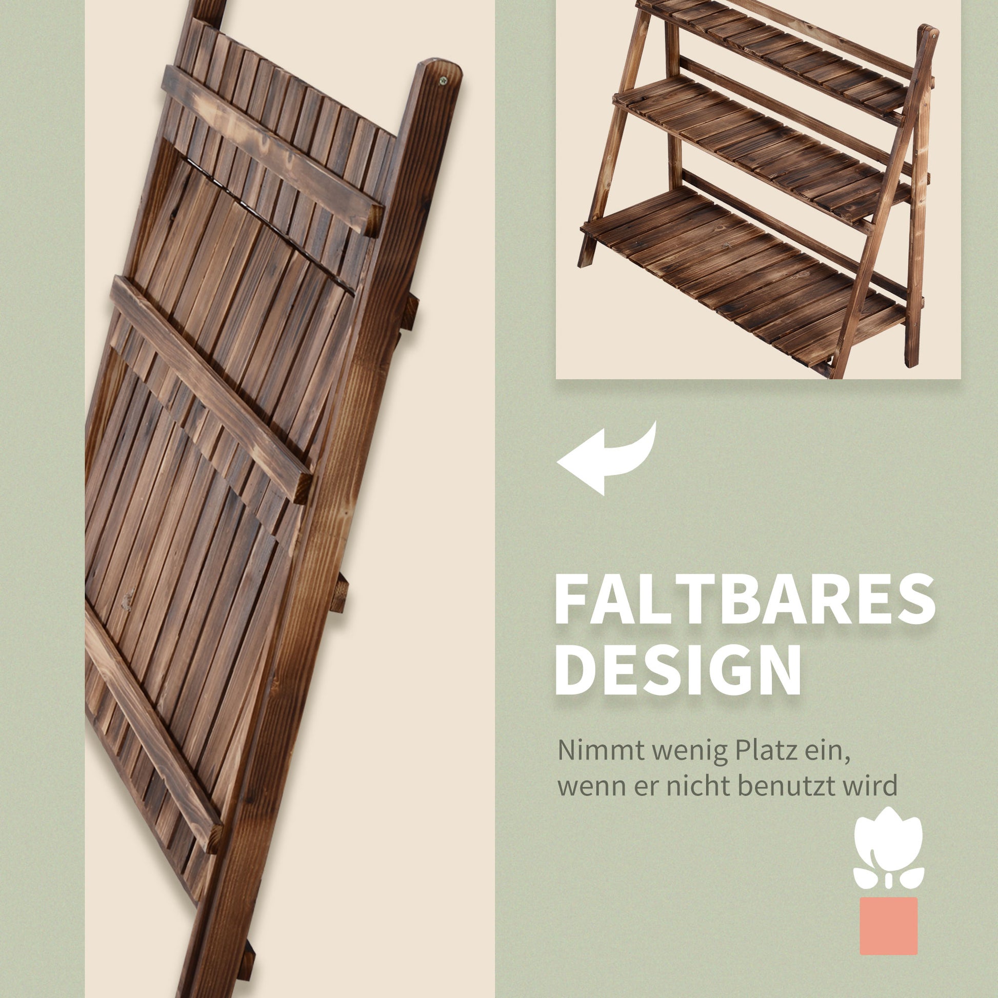 Pflanzenregal, Blumentreppe, Pflanzentreppe, Blumenregal balkon, Blumenbank aus Tannenholz, 3 Stufen, Outsunny, 4