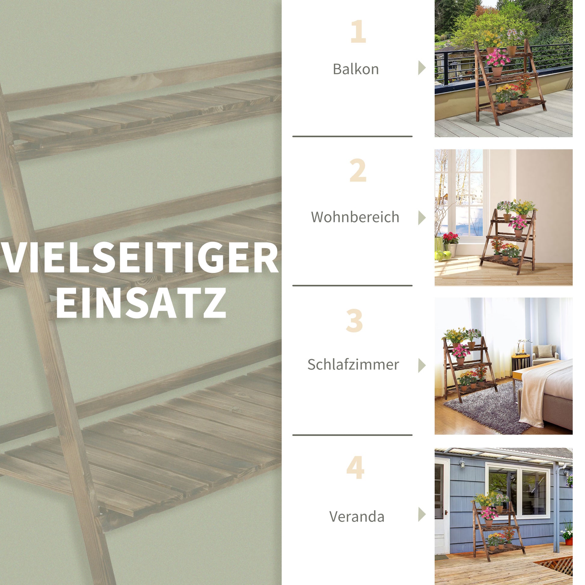 Pflanzenregal, Blumentreppe, Pflanzentreppe, Blumenregal balkon, Blumenbank aus Tannenholz, 3 Stufen, Outsunny, 5