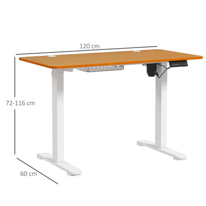 Vinsetto - Stehtisch höhenverstellbar, elektrisch, 120x60x72-116cm, mit Anti-Kollision, Kabelbox, Haken zum Aufhängen, Spanplatte, Naturholz