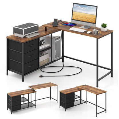 PC Tisch, 2-in-1 PC Tisch, verwandelbarer Eckschreibtisch oder 205 cm Computertisch, mit Steckdose, Costway, pc tisch kaufen, 1