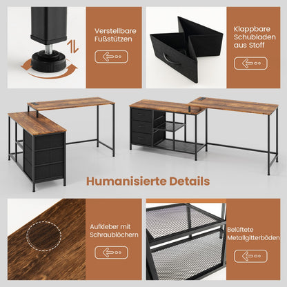 PC Tisch, 2-in-1 PC Tisch, verwandelbarer Eckschreibtisch oder 205 cm Computertisch, mit Steckdose, Costway, pc tisch kaufen, 6