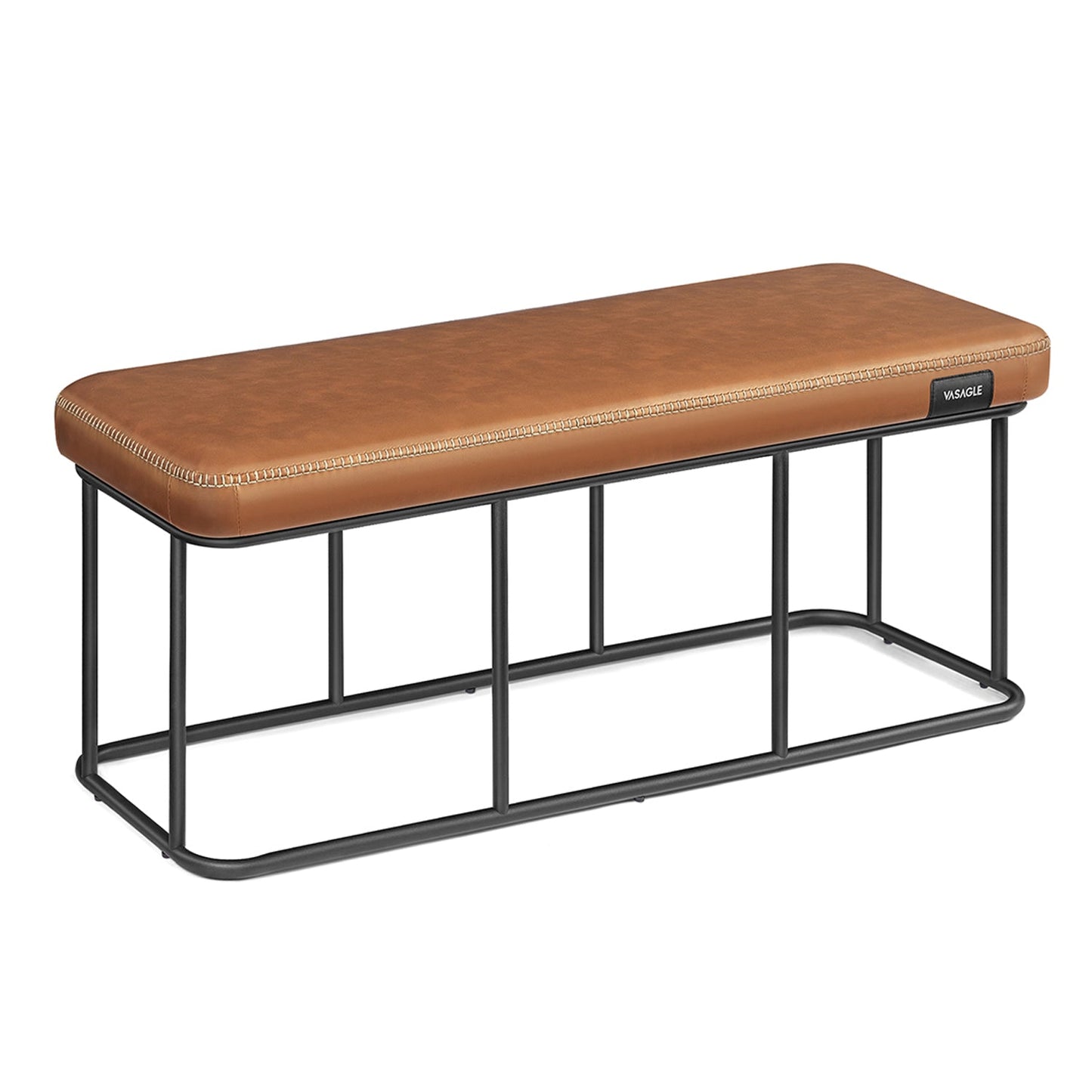 Sitzbank, Bettbank, Sitzbank schlafzimmer, Sitzbank esszimmer, Kunstleder, Nähte, Metallrahmen, bis 300kg, Karamell, VASAGLE, 1