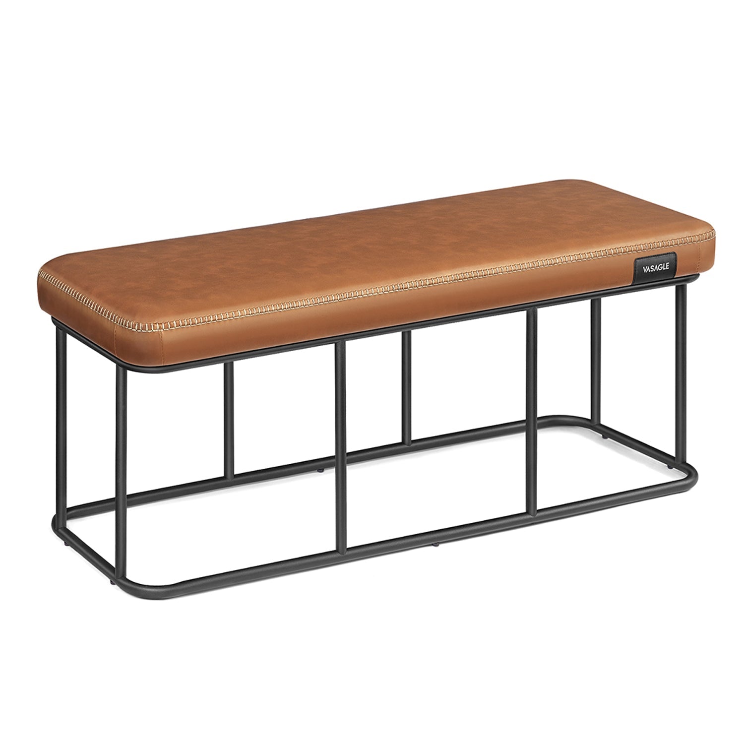 Sitzbank, Bettbank, Sitzbank schlafzimmer, Sitzbank esszimmer, Kunstleder, Nähte, Metallrahmen, bis 300kg, Karamell, VASAGLE, 1