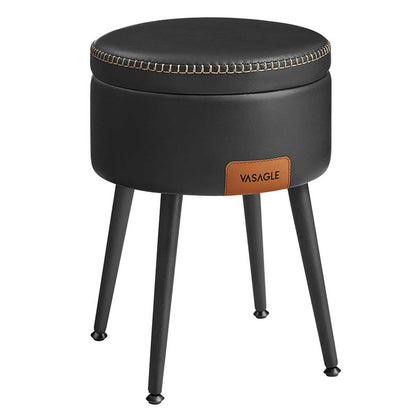 Sitztruhe mit Stauraum, Rund, Sitzhocker, Sitzbank, Sitztruhe, Kunstleder, Stahlbeine, bis 150kg belastbar, Schwarz, VASAGLE, 1