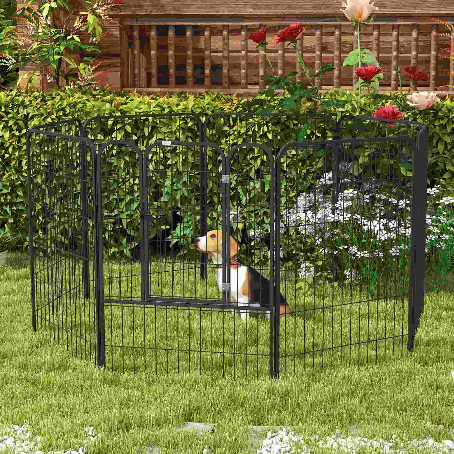 Welpenauslauf, Welpengitter, Freigehege, Laufstall für Haustier Laufgitter, Laufstall Hundegehege, mit Tür, Metall Schwarz