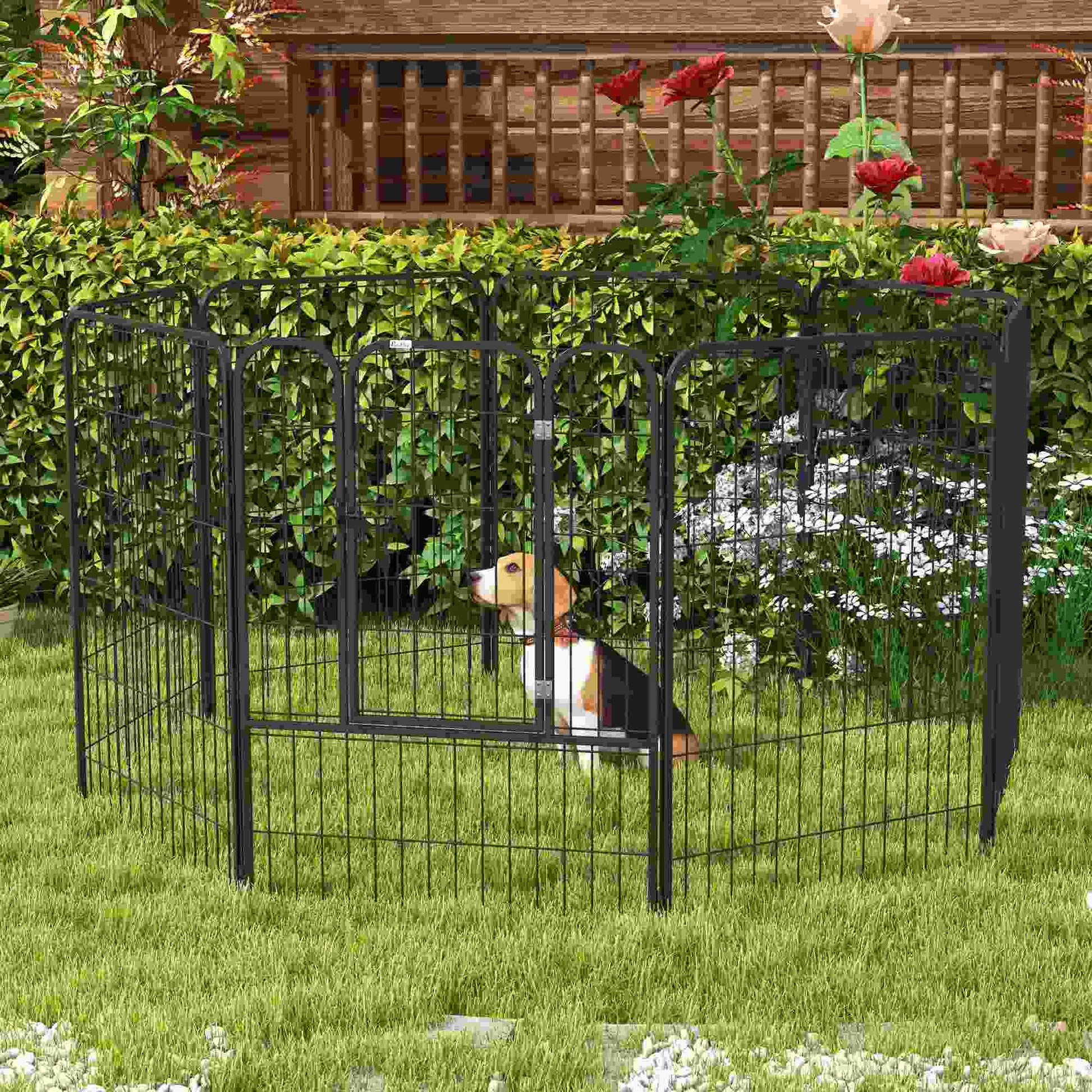 Welpenauslauf, Welpengitter, Freigehege, Laufstall für Haustier Laufgitter, Laufstall Hundegehege, mit Tür, Metall Schwarz