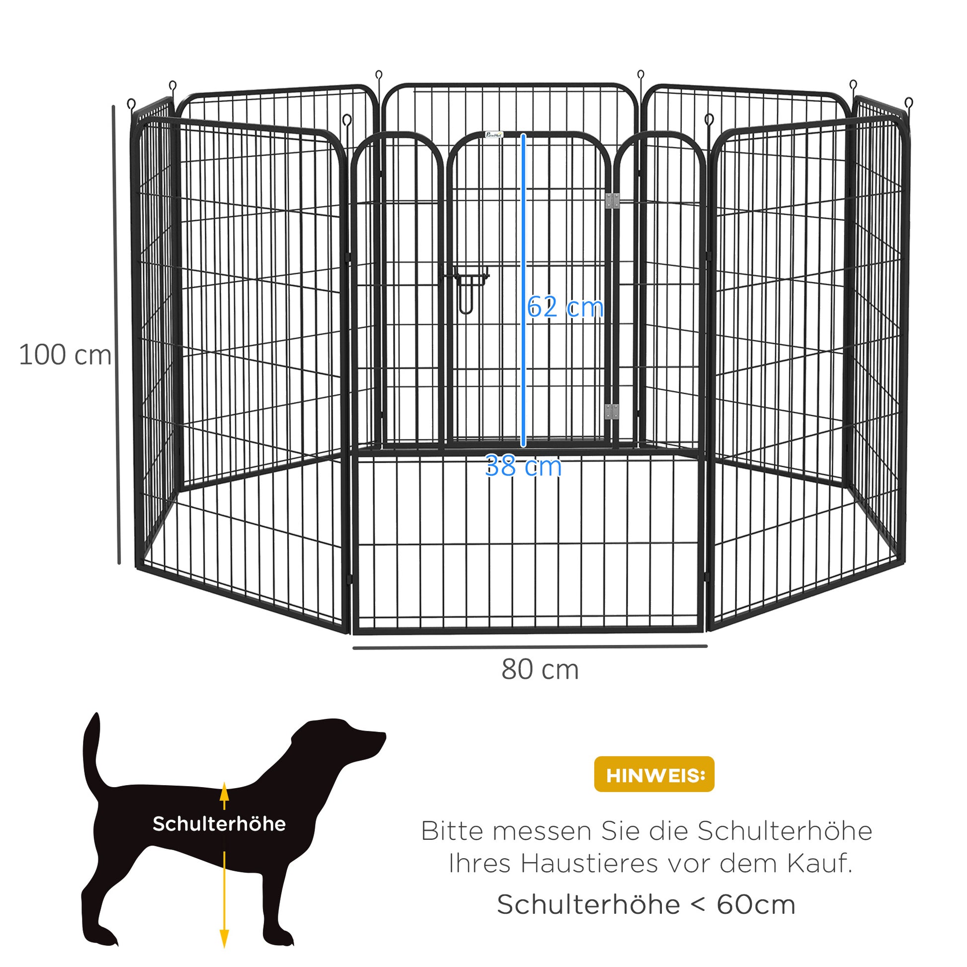 Welpenauslauf, Welpengitter, Freigehege, Laufstall für Haustier Laufgitter, Laufstall Hundegehege, mit Tür, Metall Schwarz, 1