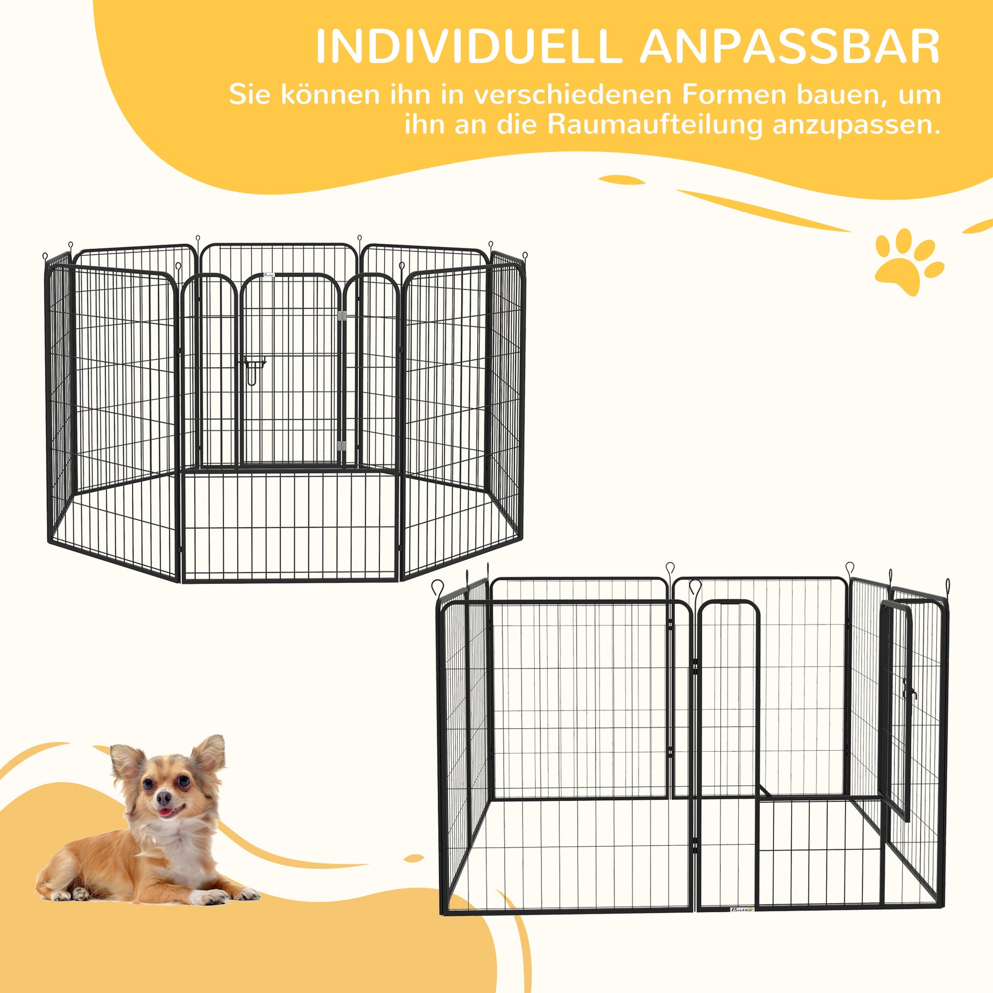 Welpenauslauf, Welpengitter, Freigehege, Laufstall für Haustier Laufgitter, Laufstall Hundegehege, mit Tür, Metall Schwarz, 2