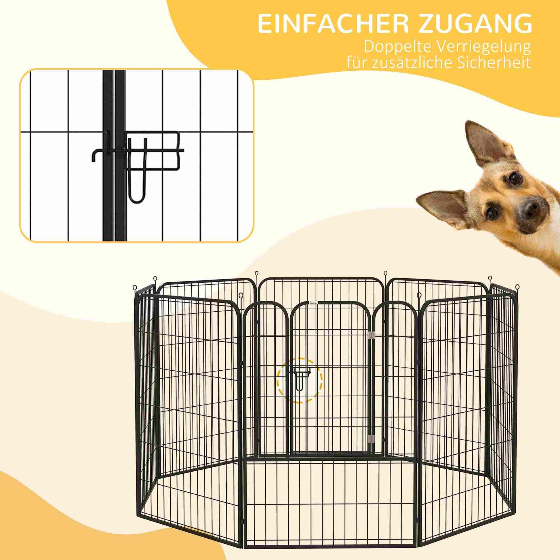 Welpenauslauf, Welpengitter, Freigehege, Laufstall für Haustier Laufgitter, Laufstall Hundegehege, mit Tür, Metall Schwarz, 3