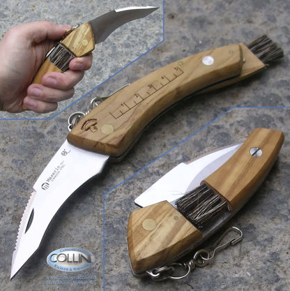 Pilzmesser, Klappmesser, Klappbares Pilzmesser mit Olivenholzgriff, Maserin Pilzmesser, 3