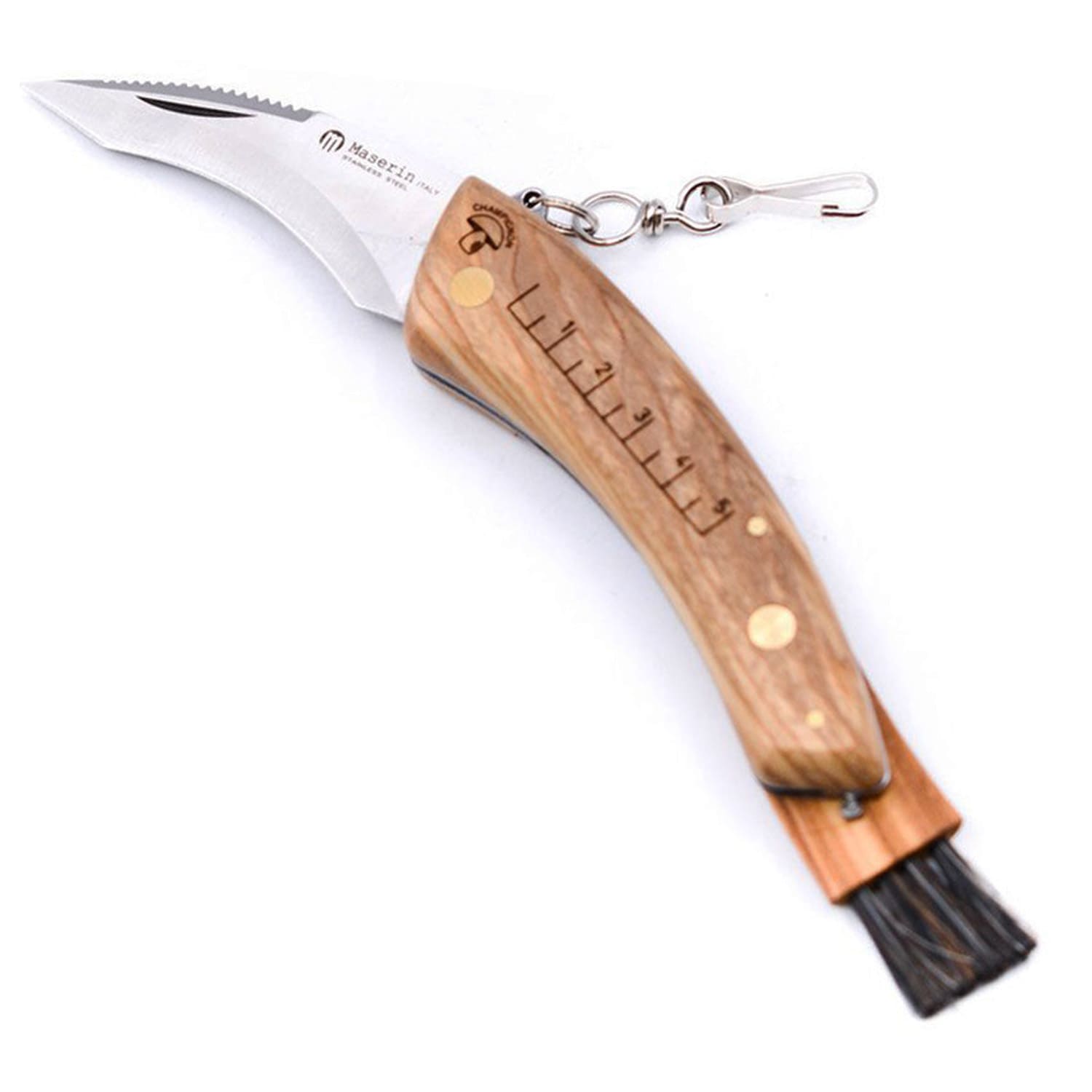 Pilzmesser, Klappmesser, Klappbares Pilzmesser mit Olivenholzgriff, Maserin Pilzmesser, 9