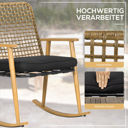 Outsunny - Gartenmöbelset für  Personen 2 Schaukelstühle, 1 Beistelltisch, robustes Polyrattan, inkl. Sitzauflagen