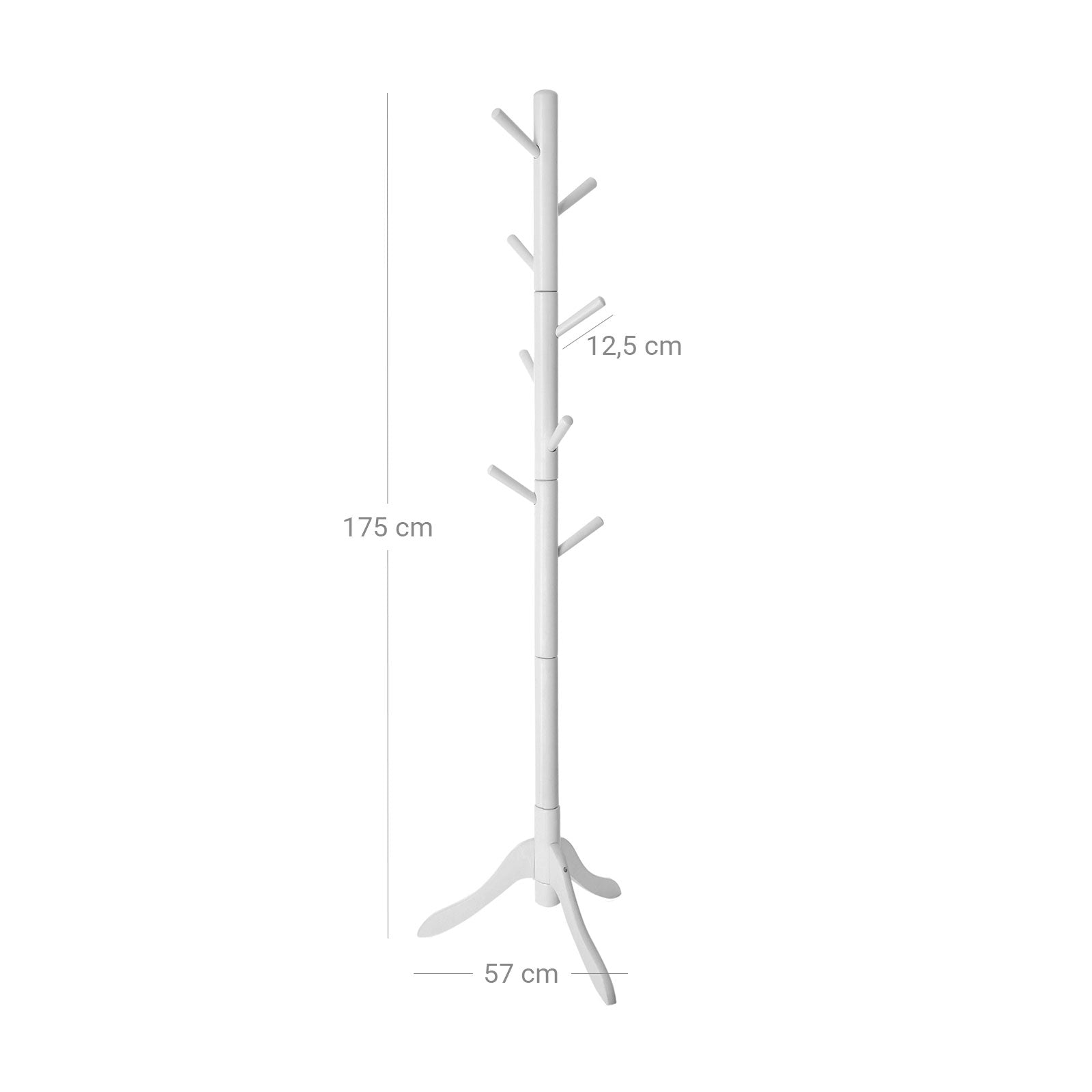 Garderobe Holz, Garderobe flur, Garderobenständer, Kleiderständer, Massivholz, 8 Haken, 3 verstellbare Höhen, weiß, VASAGLE, 7