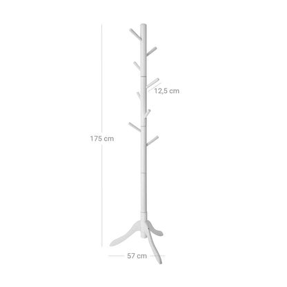 Garderobe Holz, Garderobe flur, Garderobenständer, Kleiderständer, Massivholz, 8 Haken, 3 verstellbare Höhen, weiß, VASAGLE, 7