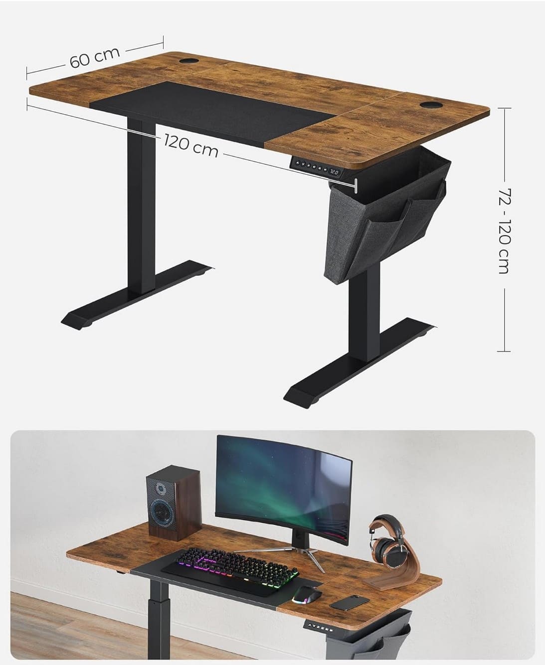 Schreibtisch, Schreibtisch Höhenverstellbar, Höhenverstellbarer Schreibtisch Elektrisch, Gaming Schreibtisch, Songmics, 10