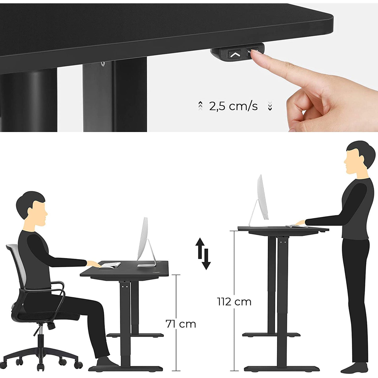 Höhenverstellbarer Schreibtisch Elektrisch, Tisch Höhenverstellbar, Laptoptisch Höhenverstellbar, SONGMICS, 3