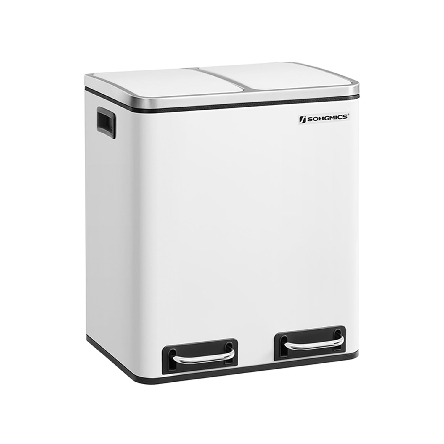 Mülleimer Küche, Mülleimer 2 fächer, 2 x 15 L, Mülltrennsystem, Abfalleimer mit deckel, Treteimer, weiß, SONGMICS, 6