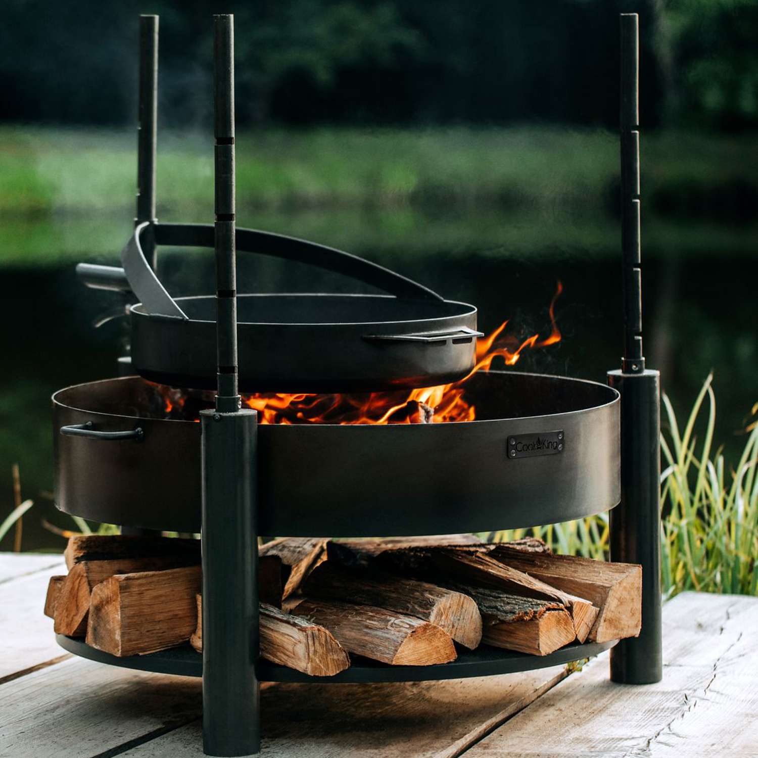 Pfanne aus natürlichem Stahl mit einem Griff für Feuerschale MONTANA X | Dia. 50 cm, Cook King