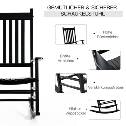 Schaukelstuhl, Schaukelstuhl Holz, Schwingsessel Armlehne Relaxstuhl Gartenstuhl, 69x86x115cm, Schwarz, Outsunny, 3