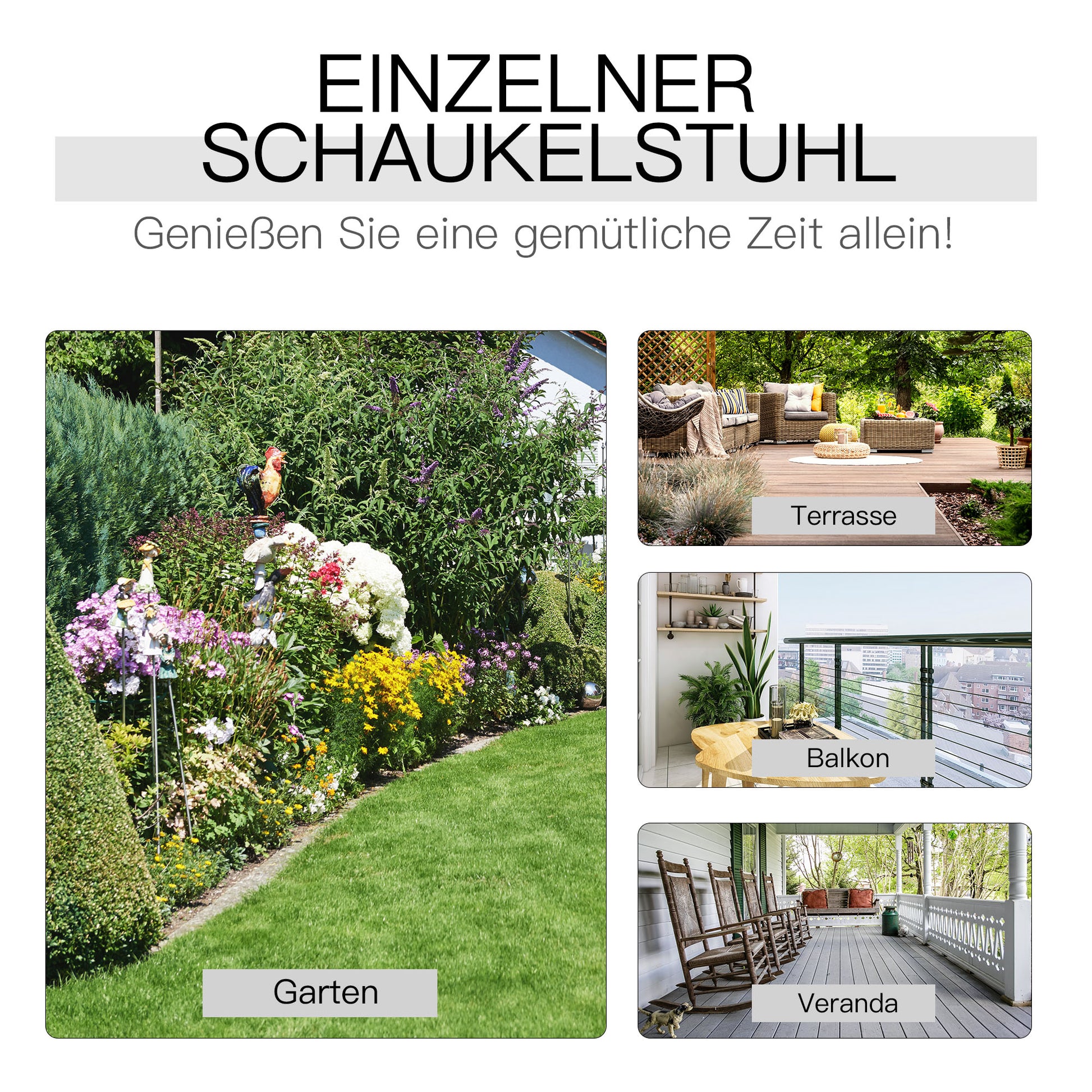 Schaukelstuhl, Schaukelstuhl Holz, Schwingsessel Armlehne Relaxstuhl Gartenstuhl, 69x86x115cm, Schwarz, Outsunny, 4