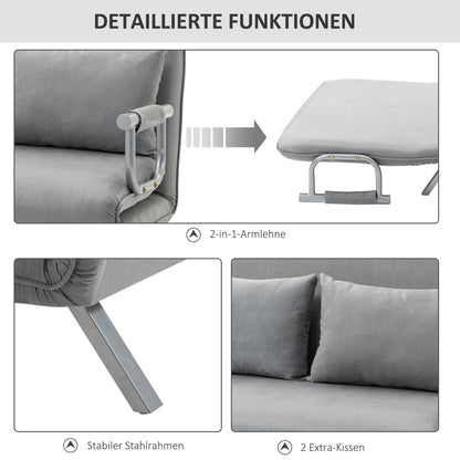 Schlafsofa, Schlafcouch, Couch mit Schlaffunktion, Sofa Bed, Zweisitzer Bettfunktion & Kissen, Verstellbares Sofa, HOMCOM, 4