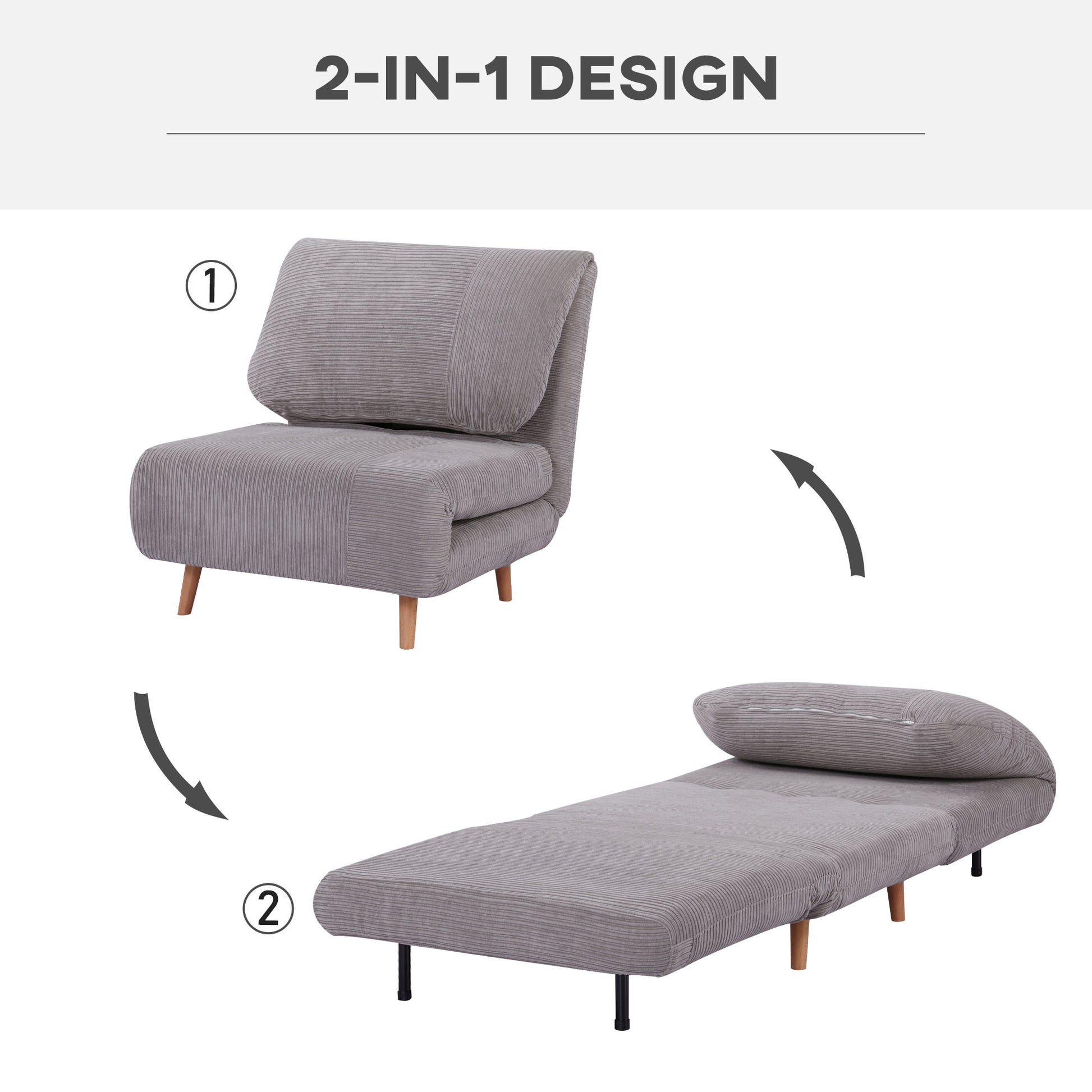 Schlafsofa, Schlafsessel, Verstellbar Klappmatratze Gästebett Klappbett, HOMCOM, 2