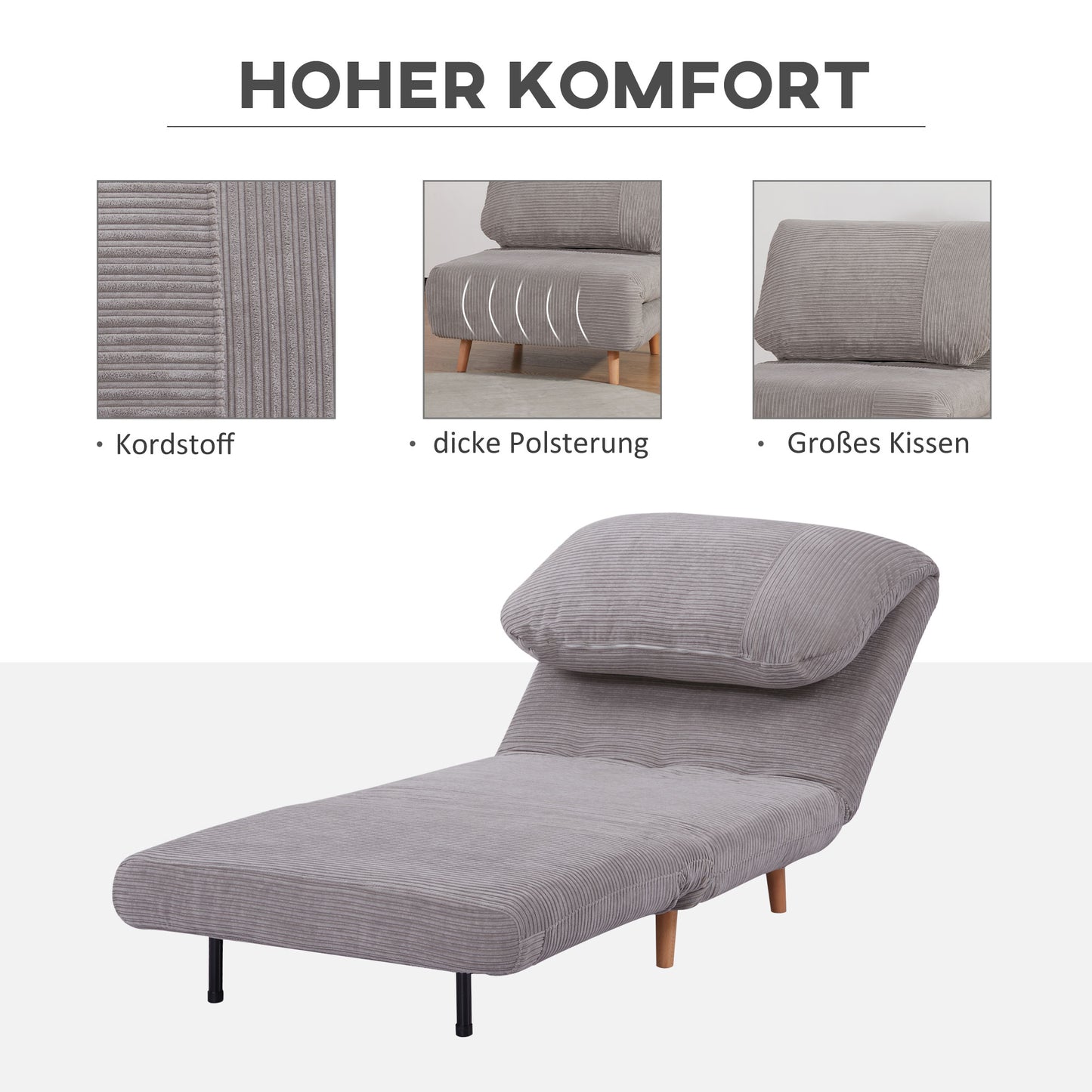 Schlafsofa, Schlafsessel, Verstellbar Klappmatratze Gästebett Klappbett, HOMCOM, 3