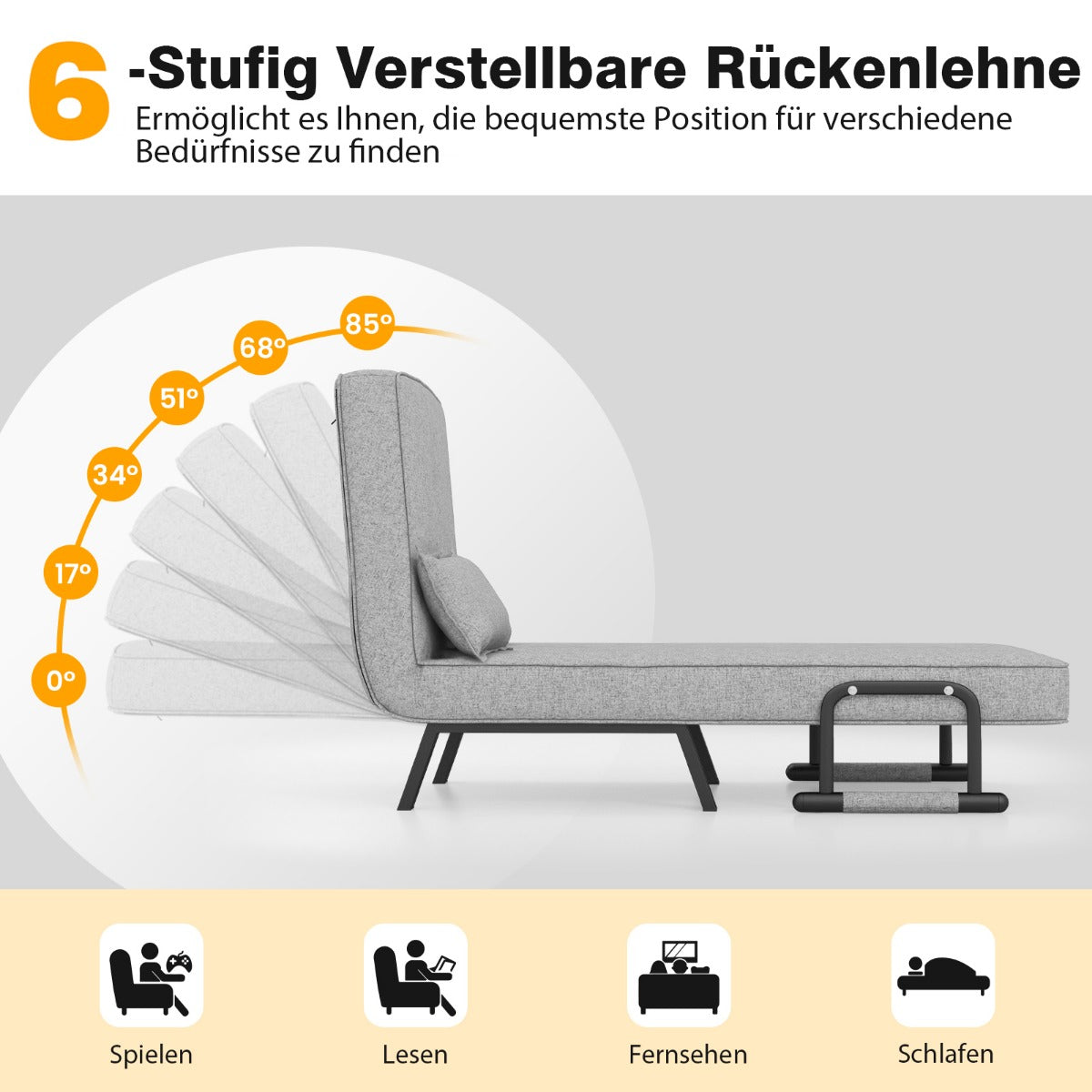 Schlafsofa, Sessel mit Schlaffunktion, Bettsessel, Cabrio-Schlafsofa, Klappsessel, Schlafcouch Sofabett, Costway, 1