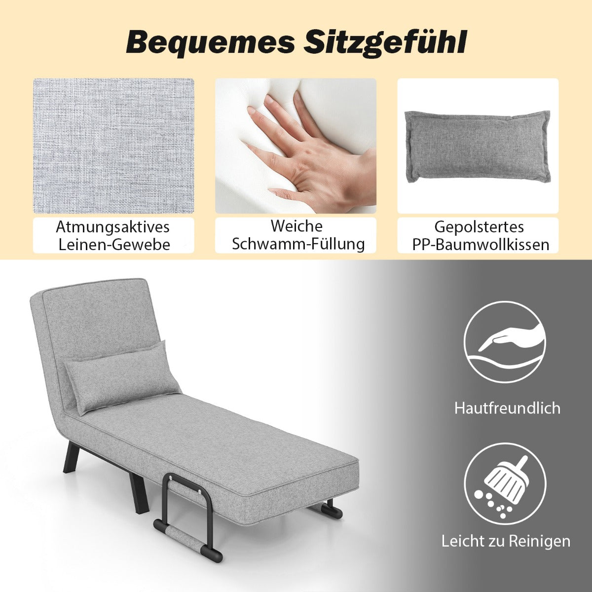 Schlafsofa, Sessel mit Schlaffunktion, Bettsessel, Cabrio-Schlafsofa, Klappsessel, Schlafcouch Sofabett, Costway, 4