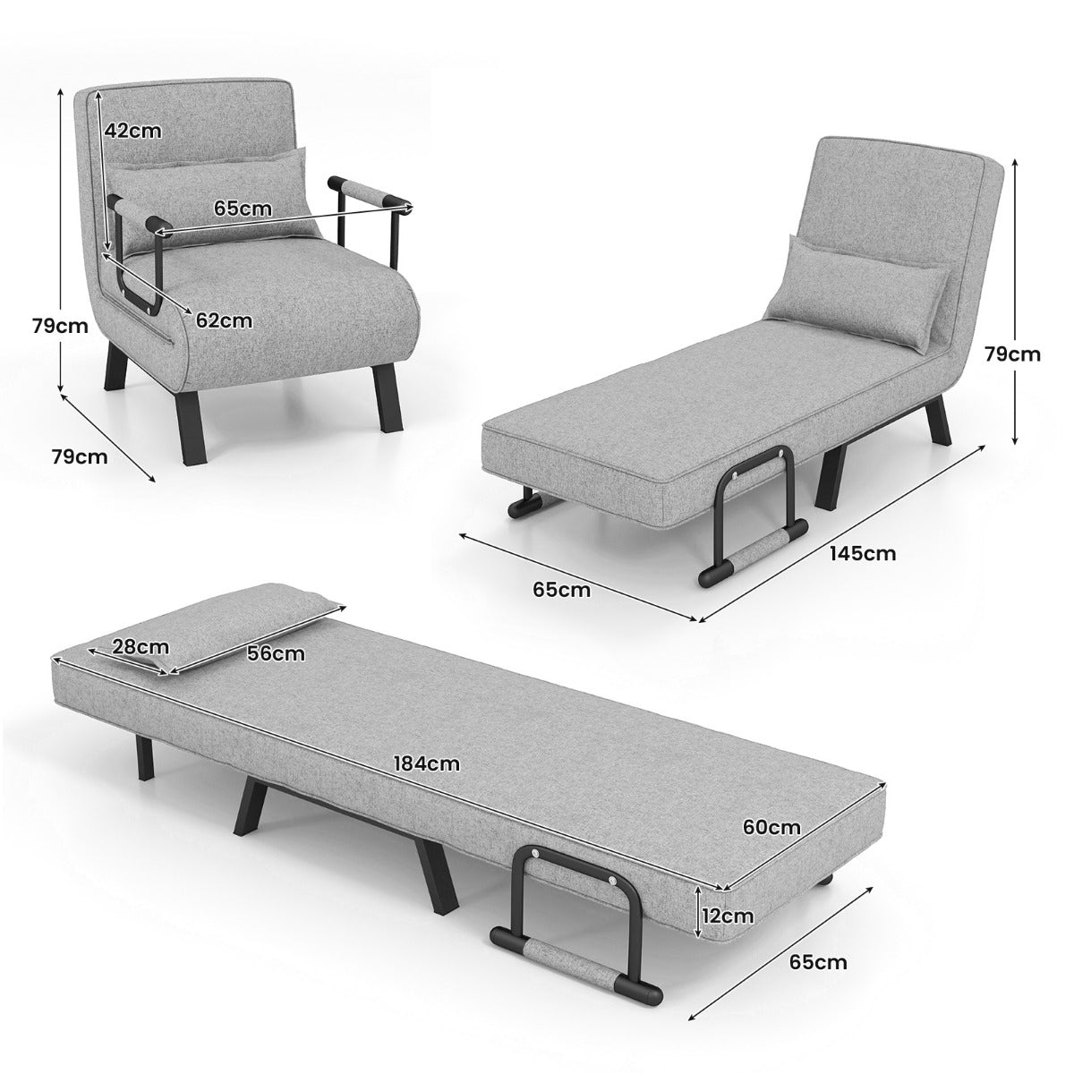 Schlafsofa, Sessel mit Schlaffunktion, Bettsessel, Cabrio-Schlafsofa, Klappsessel, Schlafcouch Sofabett, Costway, 7
