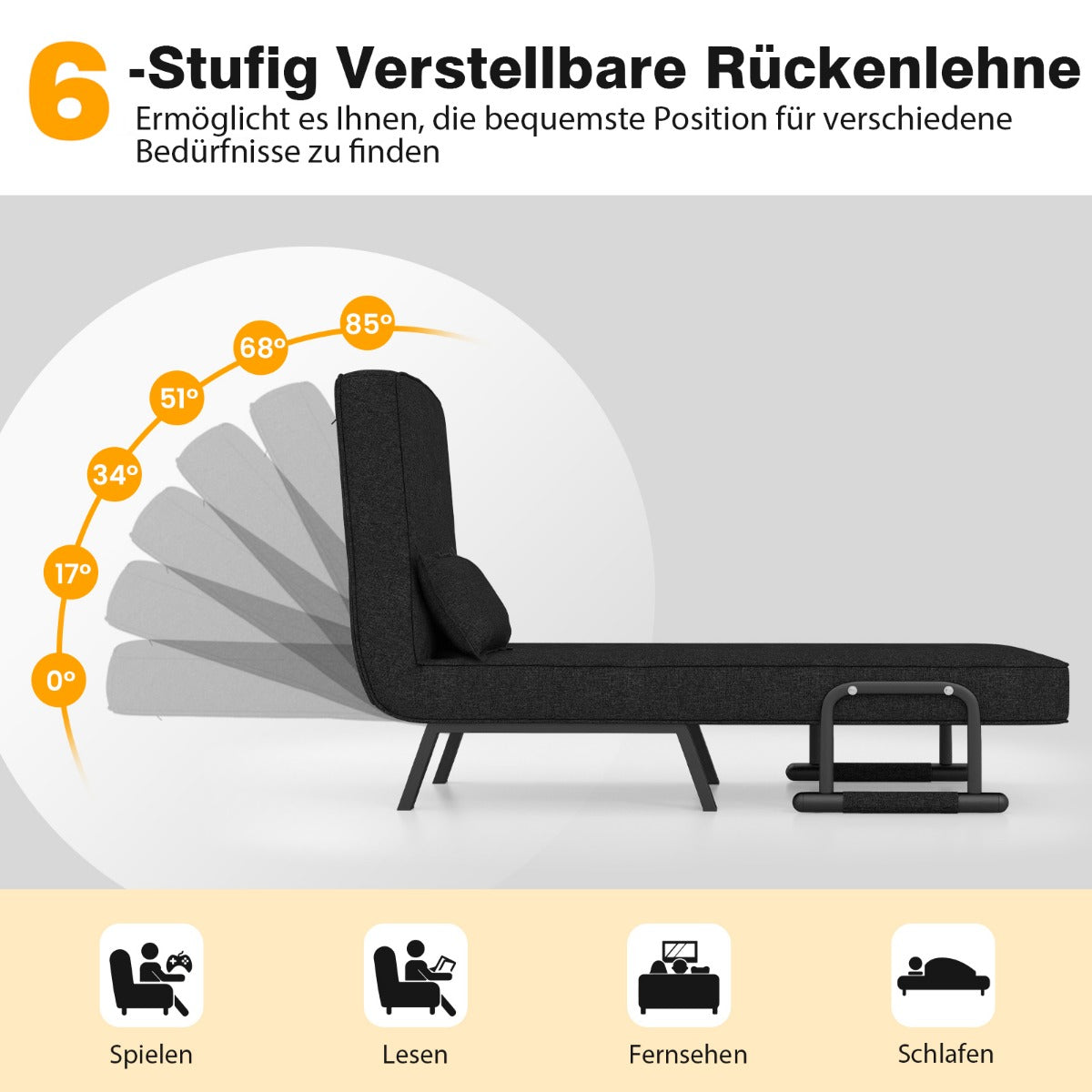 Schlafsofa, Sessel mit Schlaffunktion, Schlafsessel mit Bettfunktion, Klappsofa, mit verstellbarer Rückenlehne, Costway, 2