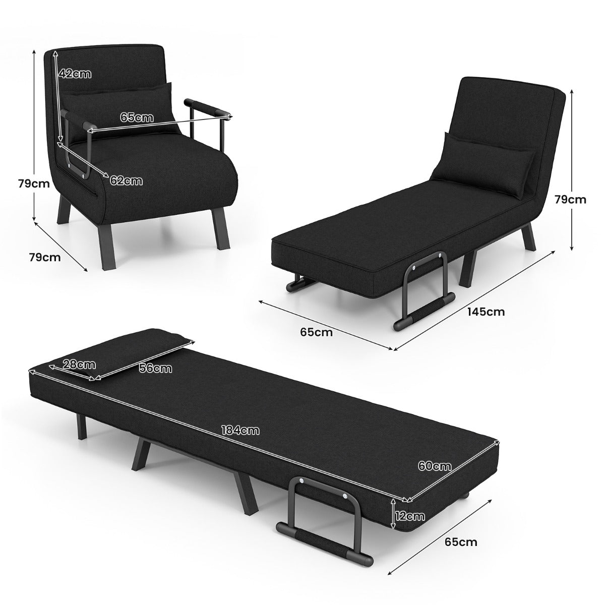 Schlafsofa, Sessel mit Schlaffunktion, Schlafsessel mit Bettfunktion, Klappsofa, mit verstellbarer Rückenlehne, Costway, 7