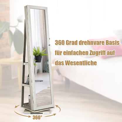 Spiegelschrank, Schmuckaufbewahrung, Um 360° drehbarer Schmuckschrank 2 in 1, Weiß, Costway, 4