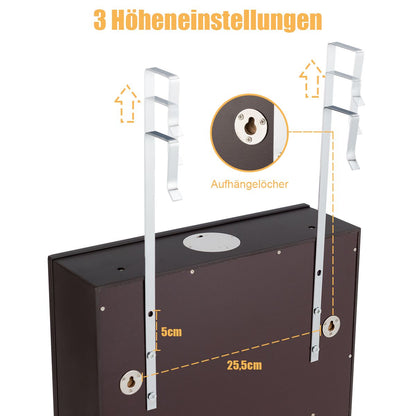 Spiegelschrank, Schmuckaufbewahrung, Schmuckschrank Wand-/Türschmuckschrank mit großem Spiegel, Braun, Costway, 7