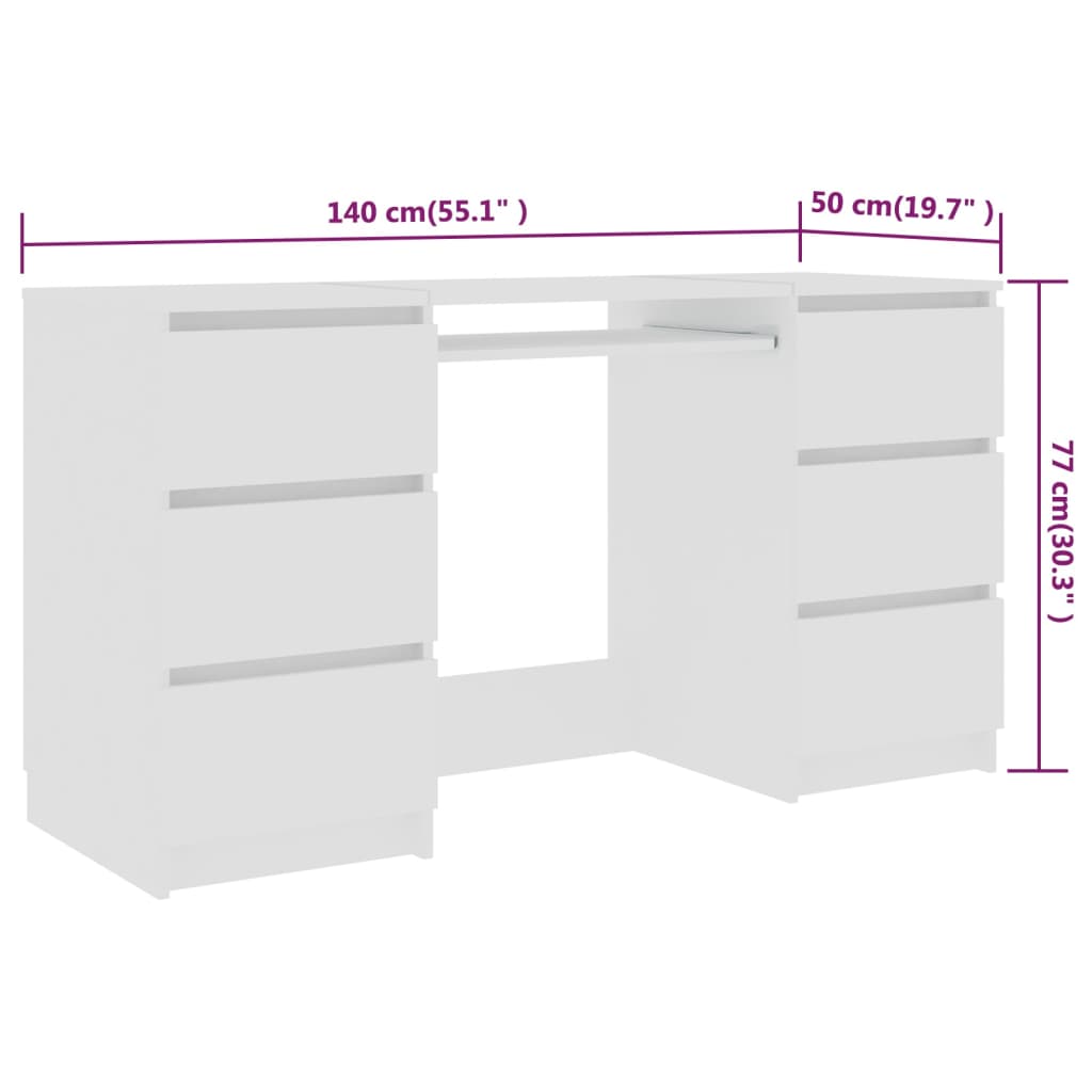 Schreibtisch, Computertisch, Schreibtisch Weiß, Schreibtisch Holz, Schreibtisch mit Schubladen, vidaXL, 5