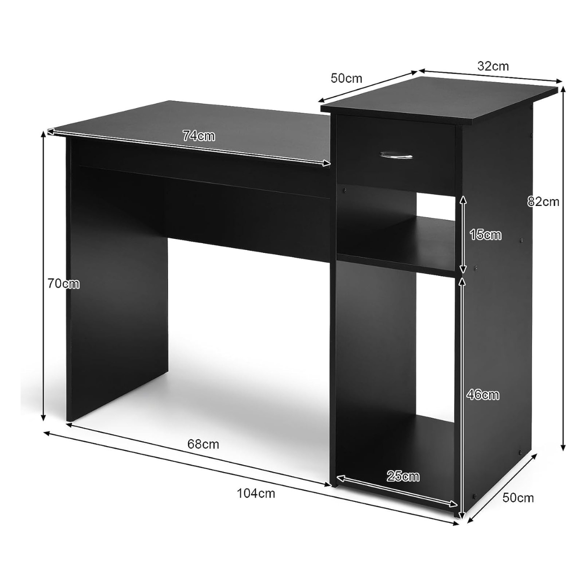 Schreibtisch, Computertisch, Schreibtisch mit Schublade, und Regalen, Kleiner Schreibtisch, Schreibtisch Holz, Costway, 8