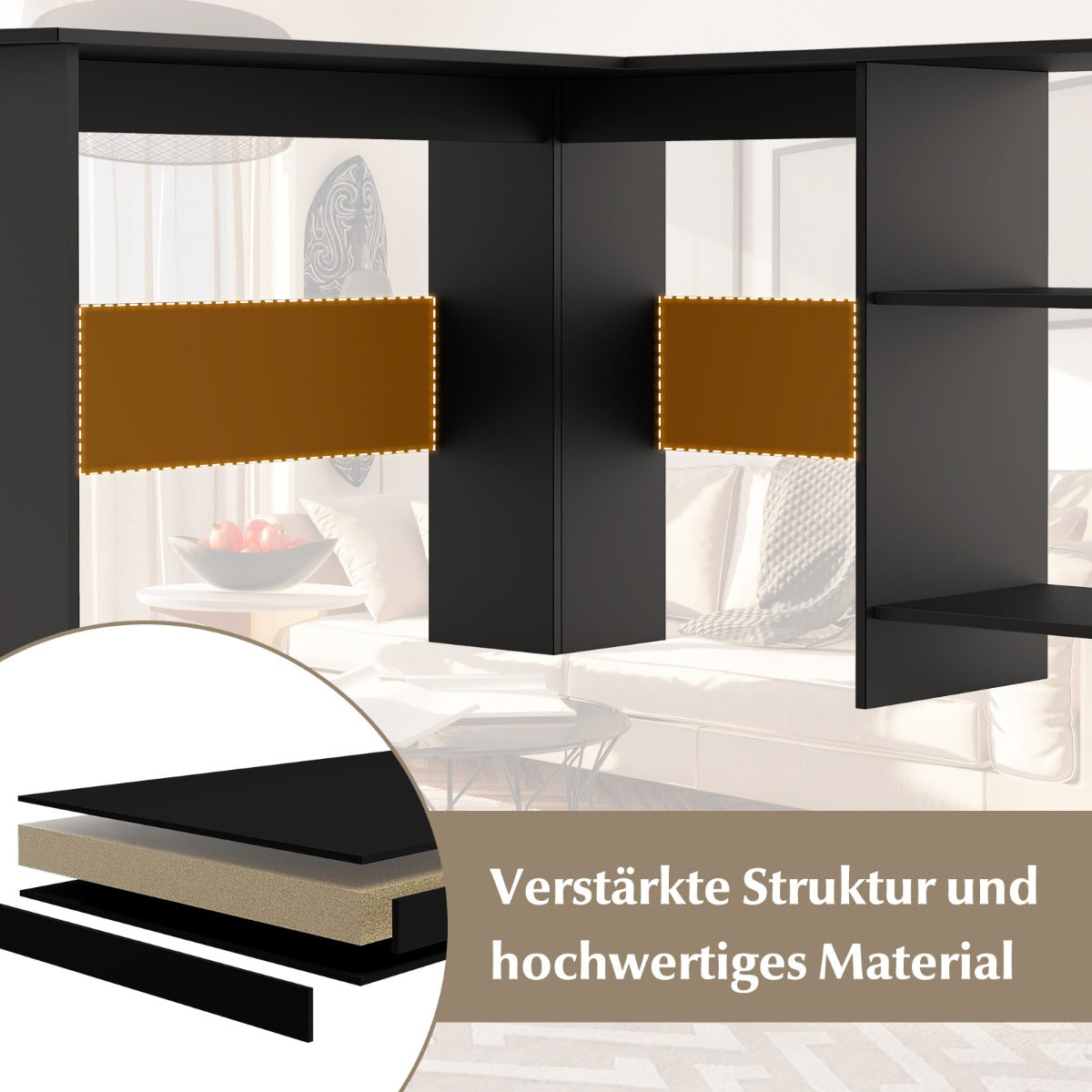 Schreibtisch Ecke, Eckschreibtisch, Schreibtisch L Form, Eckschreibtisch mit Stauraum, Eckschreibtisch schwarz, Costway, 3