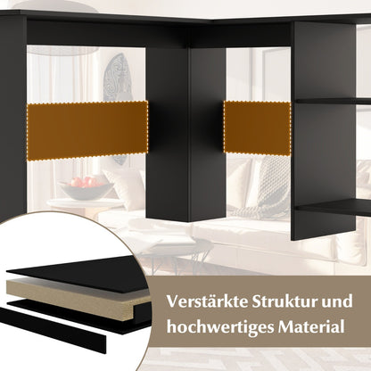 Schreibtisch Ecke, Eckschreibtisch, Schreibtisch L Form, Eckschreibtisch mit Stauraum, Eckschreibtisch schwarz, Costway, 3