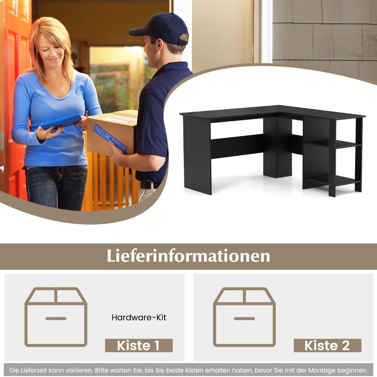 Schreibtisch Ecke, Eckschreibtisch, Schreibtisch L Form, Eckschreibtisch mit Stauraum, Eckschreibtisch schwarz, Costway, 4