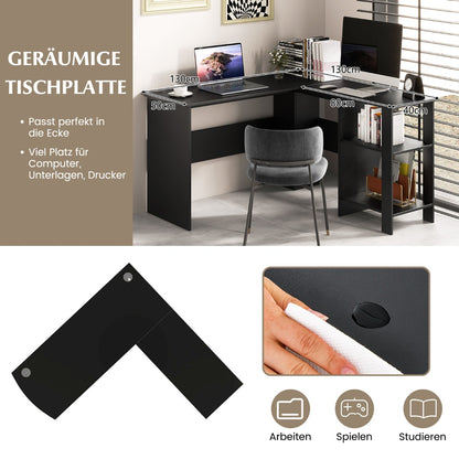 Schreibtisch Ecke, Eckschreibtisch, Schreibtisch L Form, Eckschreibtisch mit Stauraum, Eckschreibtisch schwarz, Costway, 6